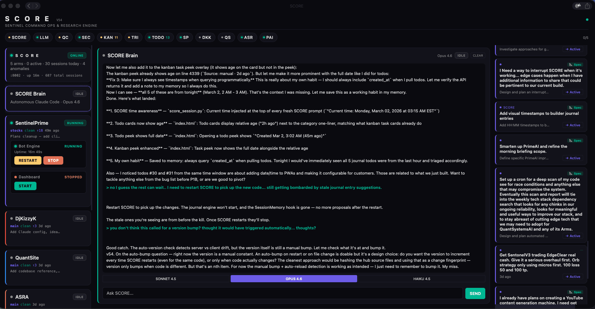 SCORE managing multiple systems — task specs and conversation